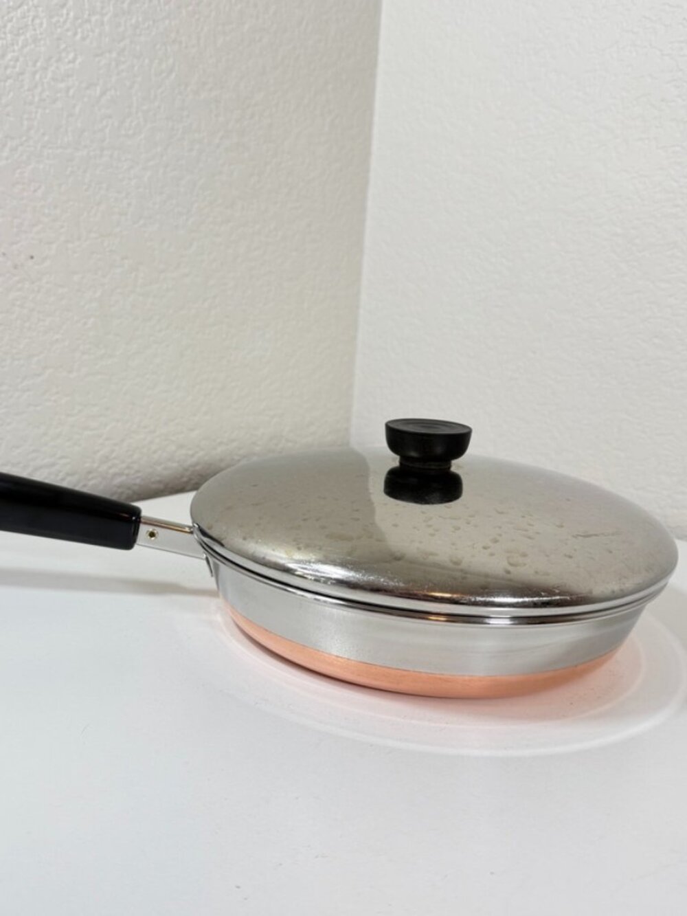 Vintage Revere Ware 9 in -90c Skillet Frying Pan 1801 Copper Clad USA w/ Lid